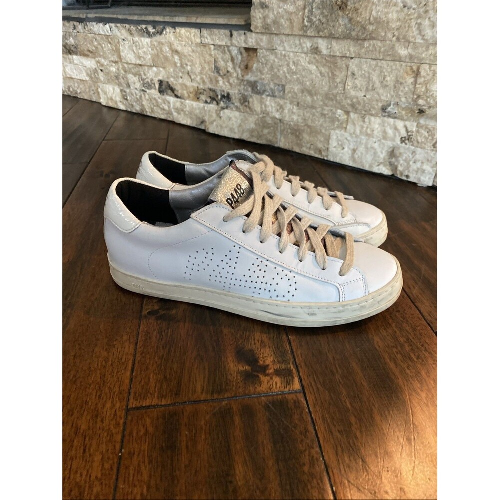 P448 John Logo White Leather Low Top Sneakers Size 39 Glitter tongue